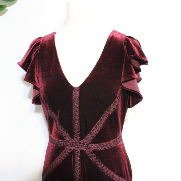 Taylor Burgundy Red Dress Velvet High Low 10 - Picture 4 of 12
